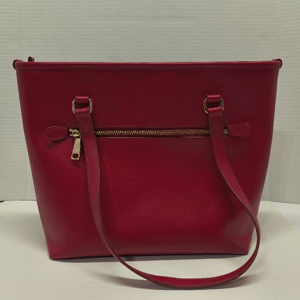 Coach Leather City Tote Bag Red City Zip Carry All Cross Grain Please Read - Picture 7 of 14